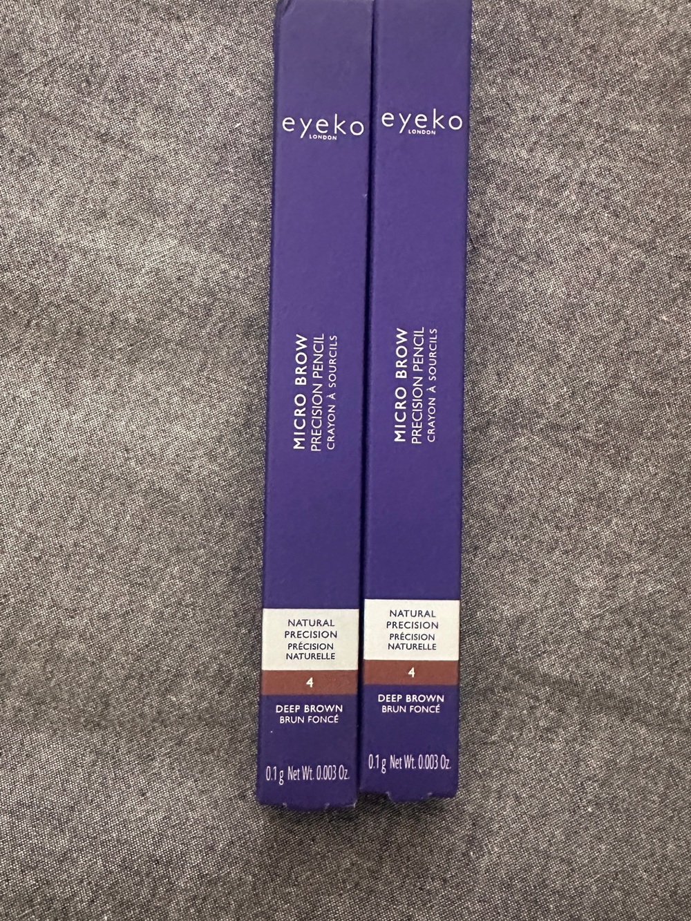 Eyeko Micro Brow Precision Pencil Duo - Purple Packaging with Brown Shade Labels